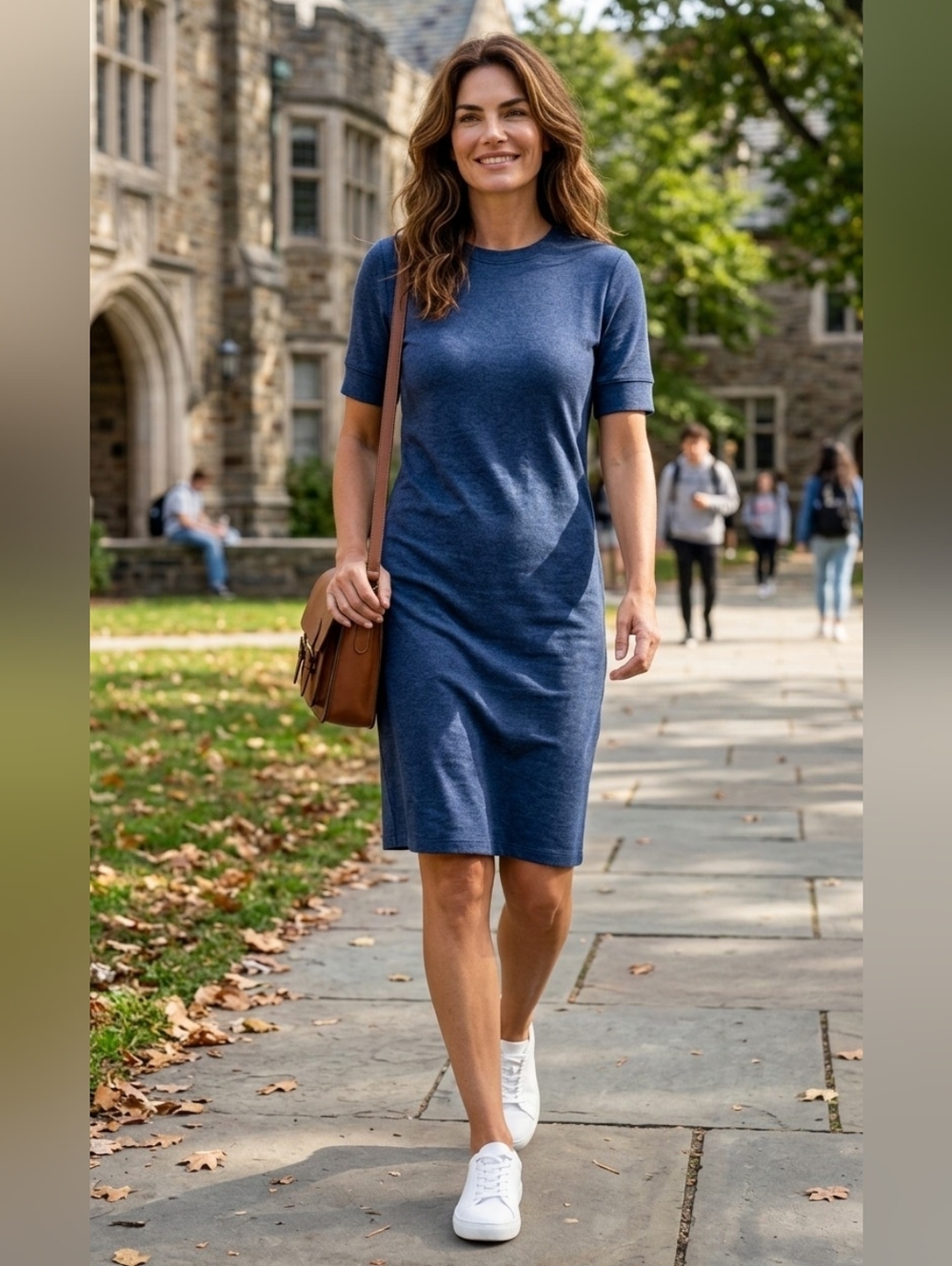 Lauren Ralph Lauren Cotton Knit T-Shirt Dress Blue Crew Neck Knee Length M